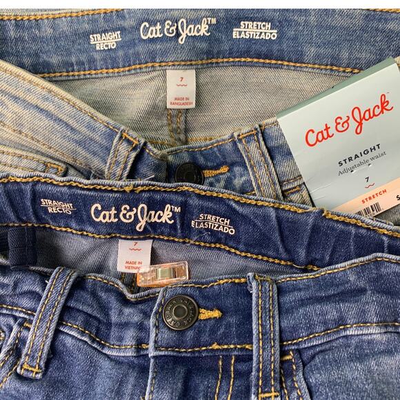 2 NWT New Cat & Jack Girls Size 7 Adjustable Waist Straight Stretch Denim Jeans - Picture 3 of 3